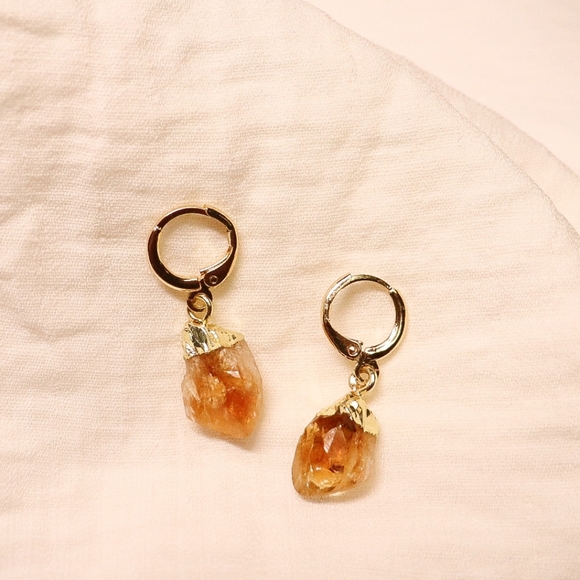 18K Gold Plated Handmade Genuine Citrine Gemstone Huggie Earrings - Picture 4 of 4